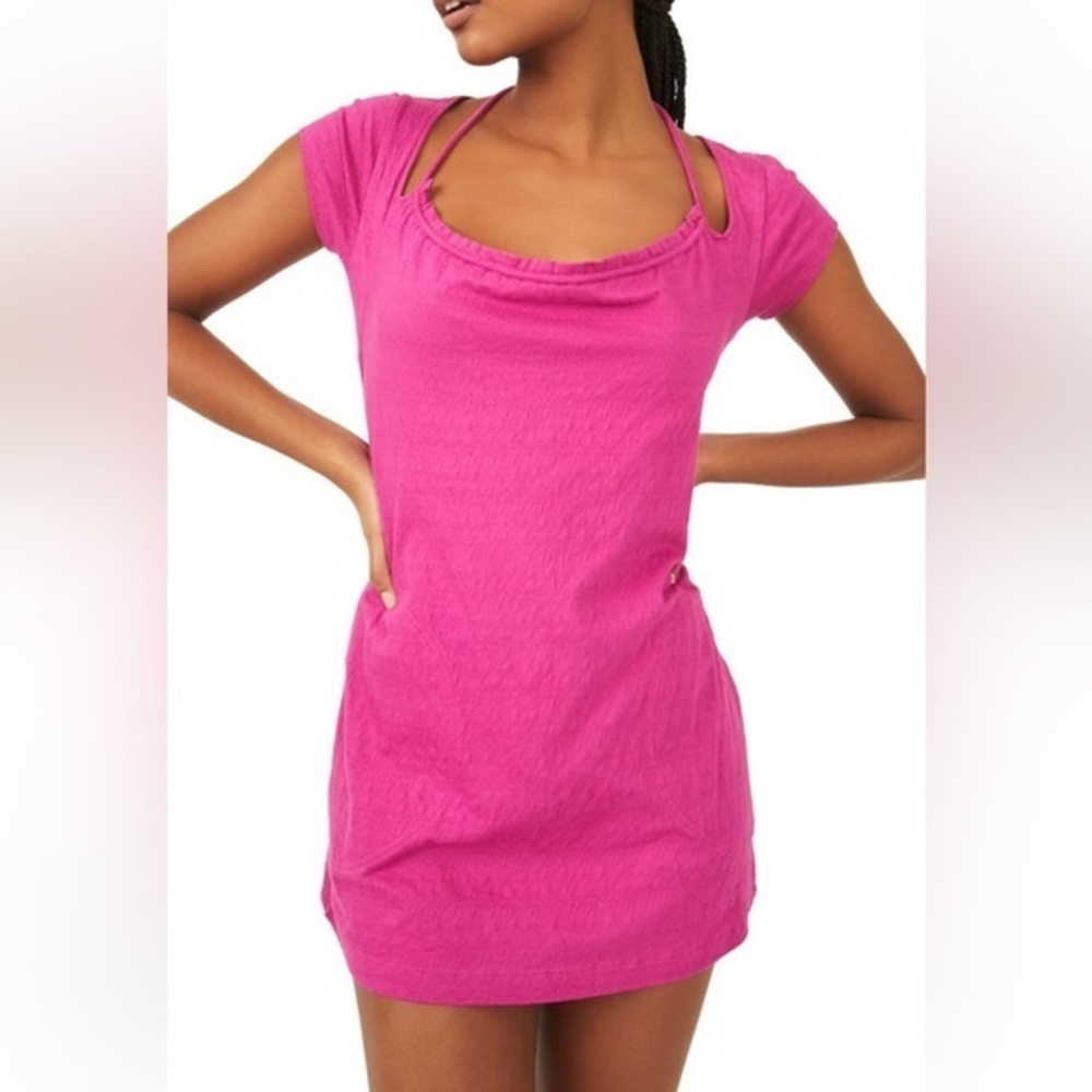 NWT Free People Beach Cranberry Vivi Open Back Stretch Mini Dress